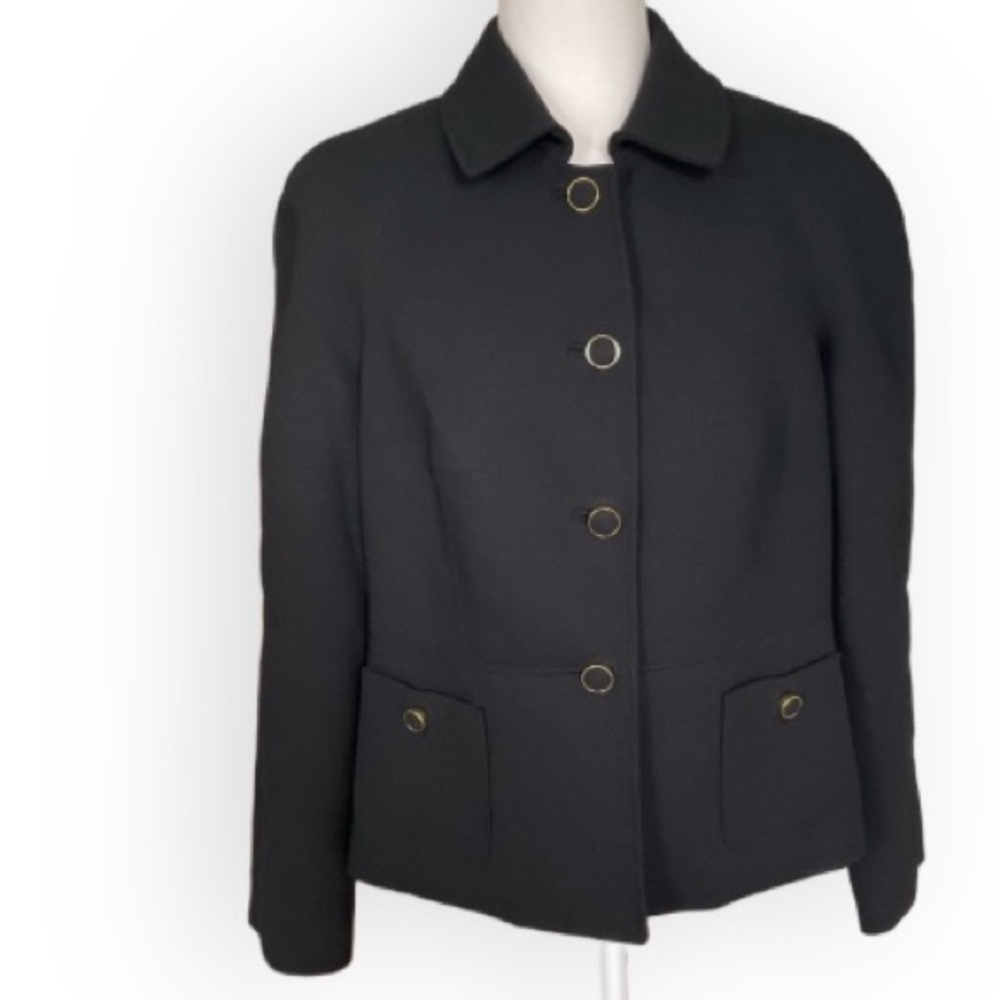 Talbots Black Button Front Wool Blend Jacket Blazer Size 10 Dark Academia
